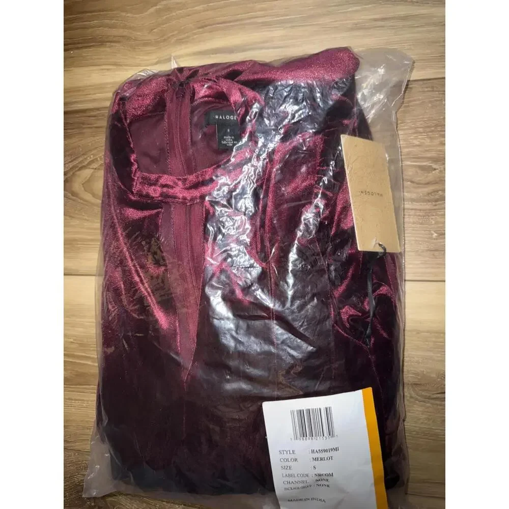 NWT! Halogen® Short Sleeve Velvet Midi Dress in Merlot Size Small - Picture 4 of 5